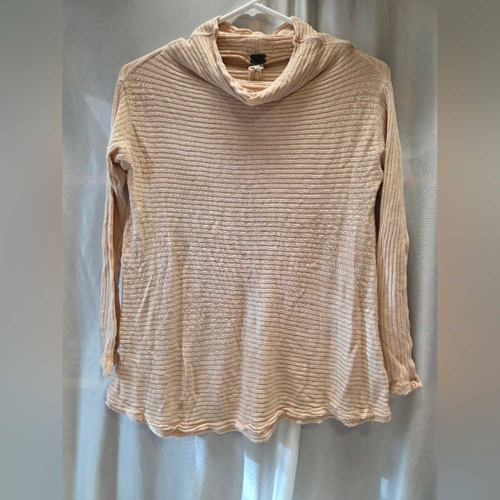 We The Free Peach Ribbed Cowl Neck Top